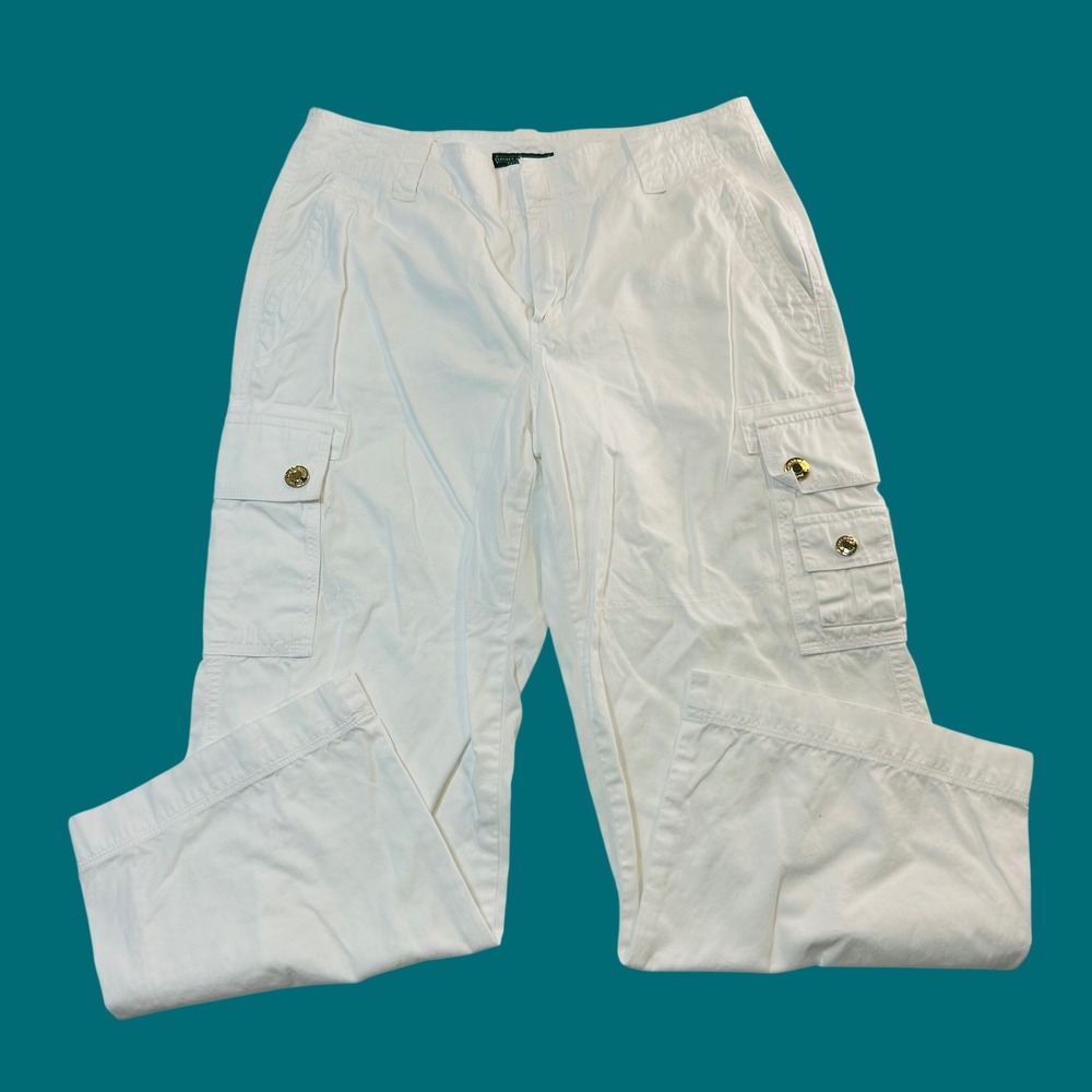 Lauren Ralph Lauren White‎ Cargo Pants Cotton Gold Hardware Womens 6 Utility
